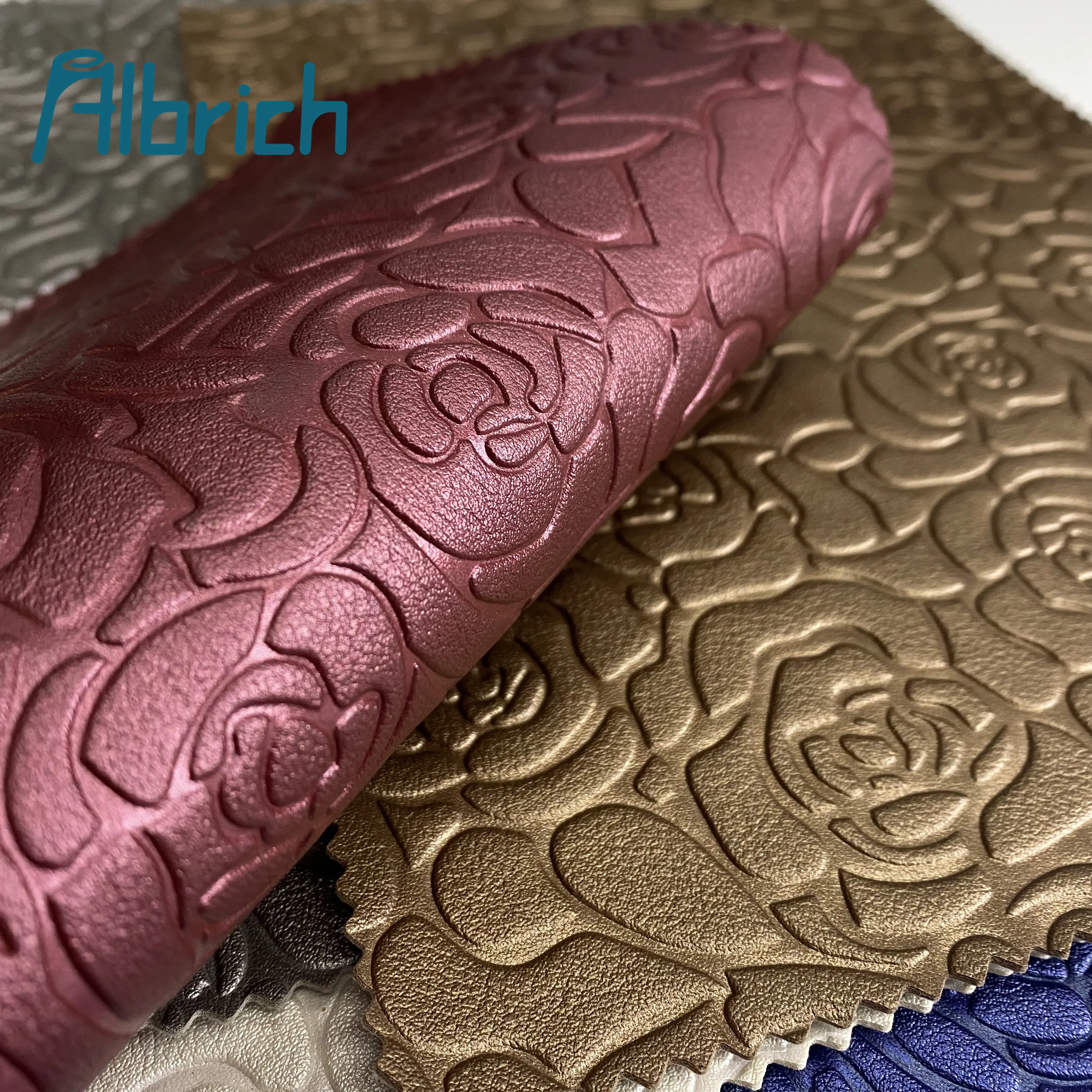 New Design Floral Pattern Embossed Artificial Leather, Hot Sale Non Woven Backing Pvc Leather For Furniture Upholstery