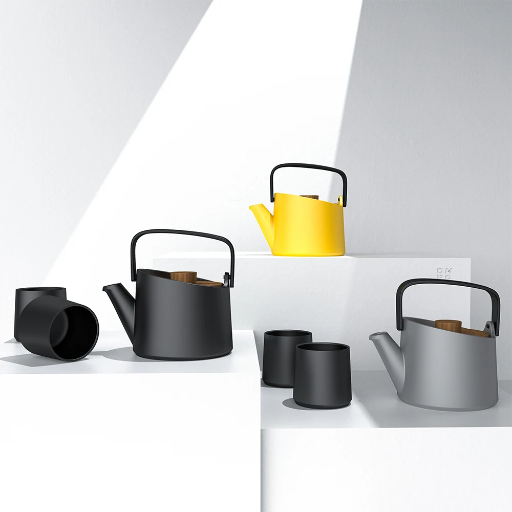 DHPO Hot Selling 800ml Ceramic Tea Pot with Wooden Lid Heat Resistant Reusable Teapot with SLS Infuser and Plastic Handle