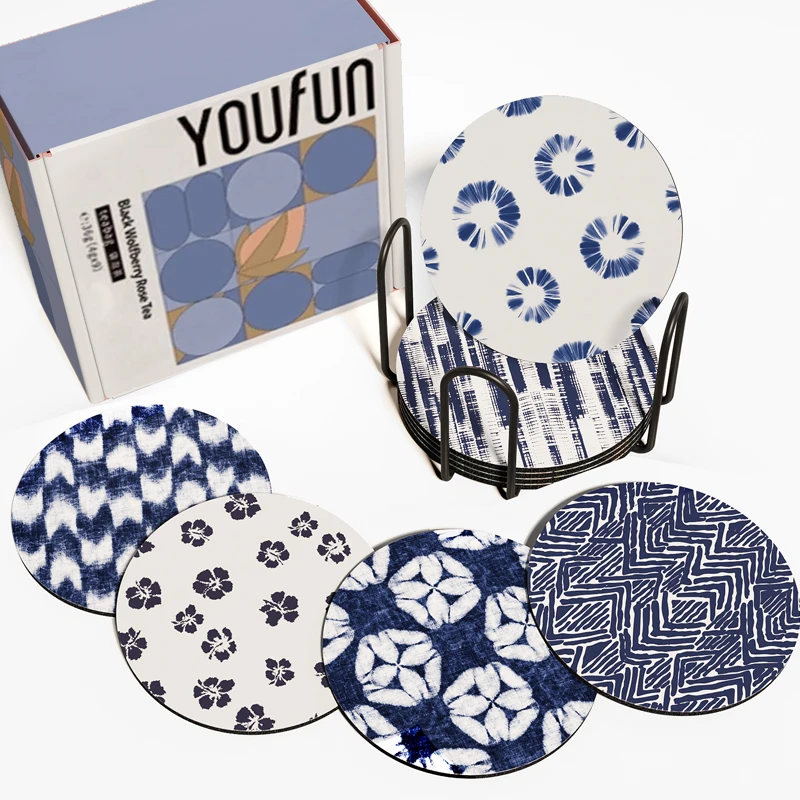 Pack of 6 Custom Innovative absorbent table coasters placemat non slip anti slip diatom mud Diatomite diatomaceous earth mat