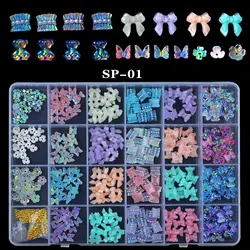 24 Grid Luxurious Nail Charms Boxed Evil Eye Bowknot Alloy Zirconia Mixed Diy Nail Stickers And Diamond Nail Art Jewelry Set