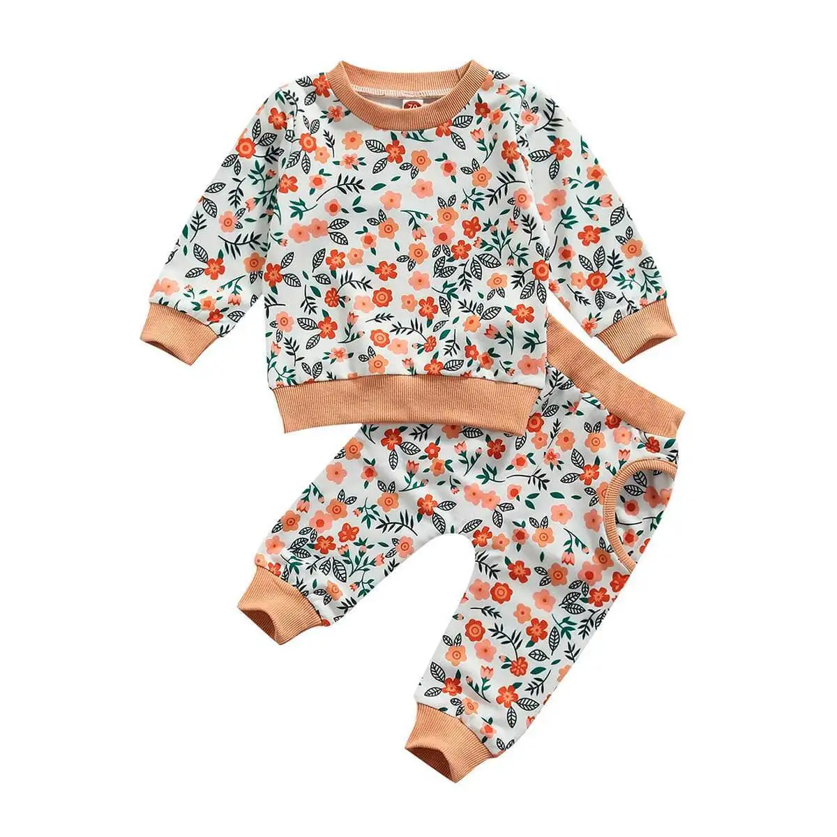 Custom Designers Beautiful 2-piece 100% Organic Cotton Floral Sweatshirt Baby Clothing Sets