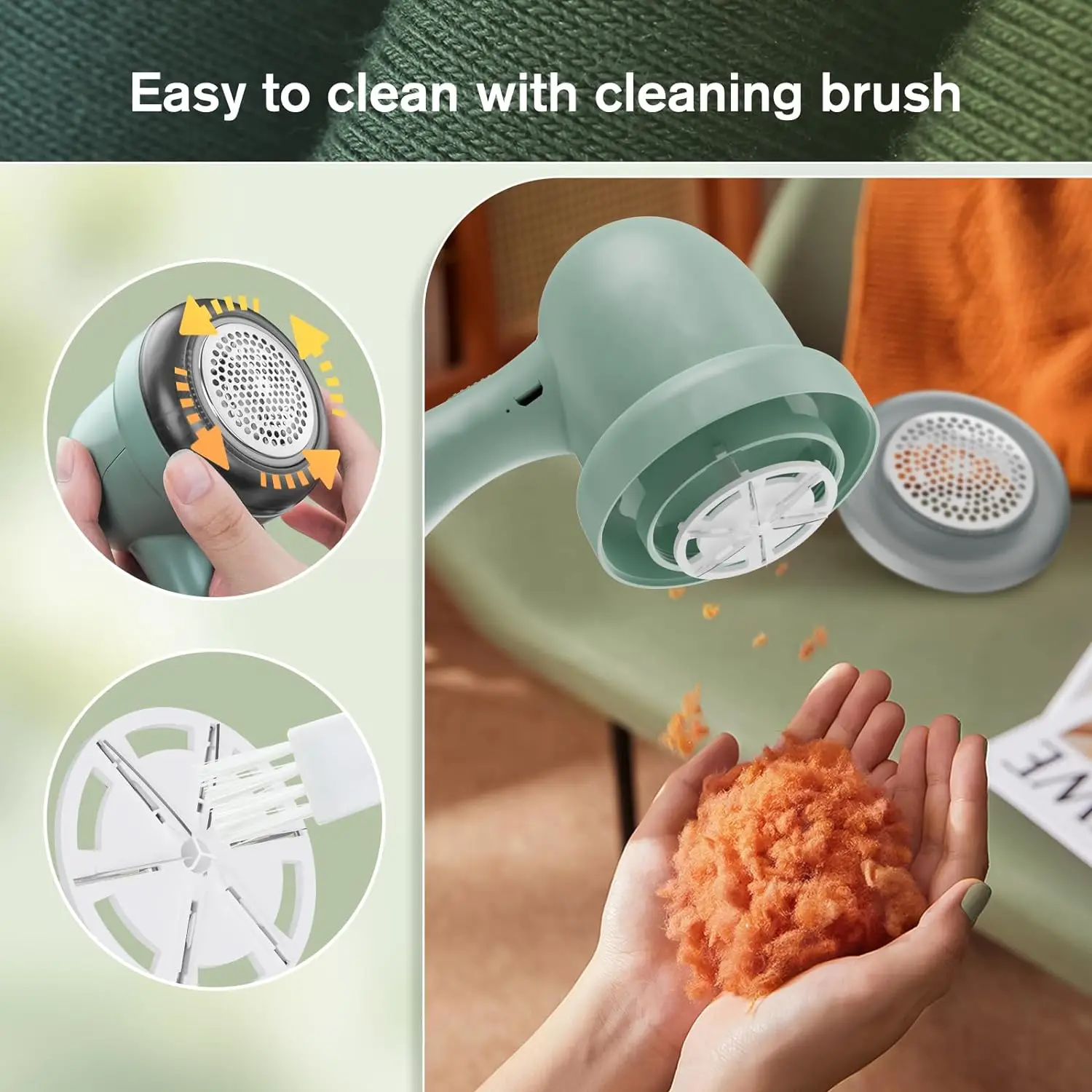 Electric Fabric Shaver USB Power with 2 Replaceable Stainless Steel Blade for Removing Sweater Fuzz Dual Protection Lint Remover