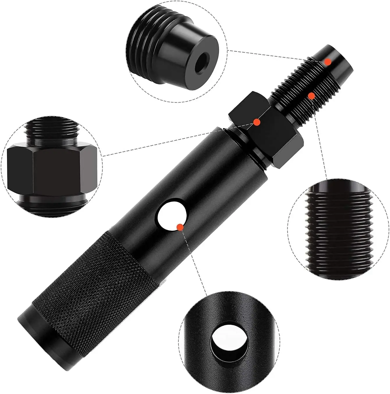 Quick Change 12g CO2 Cartridge Adapter Adaptor with 88g 90g Capsule Cylinder M16x1.5 Threads Output Black