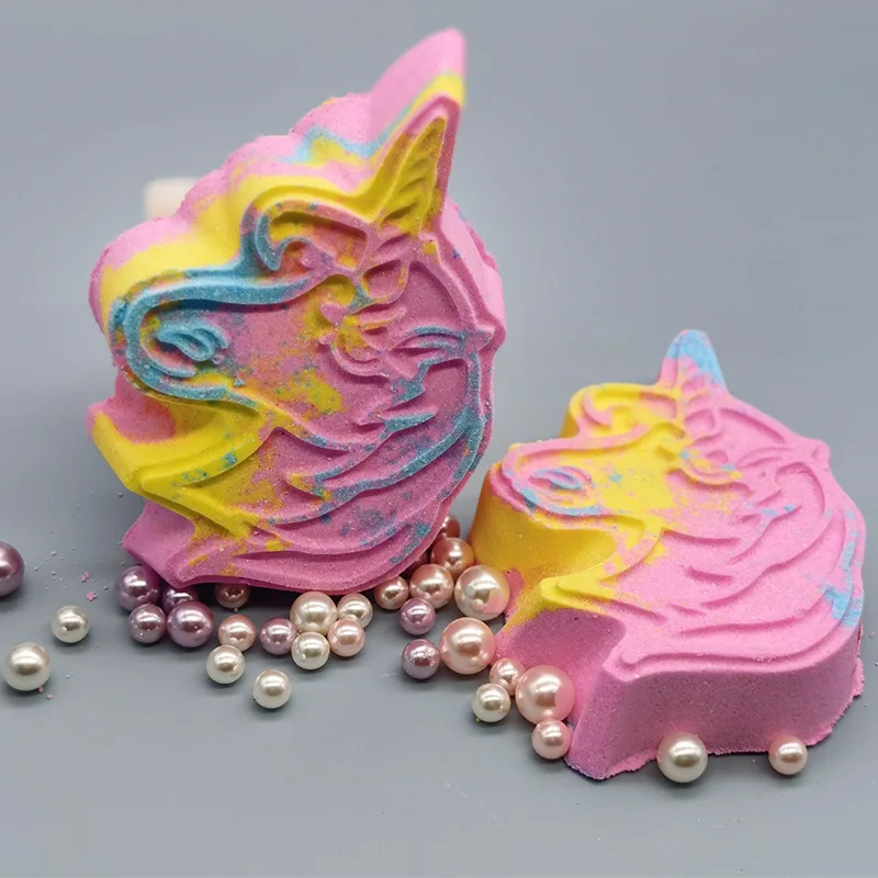 2023 Pravite Label Natural Bathbombs Pink U-nicorn Rainbow Shape For Kids Girls Foam Fizzy Bath Bomb