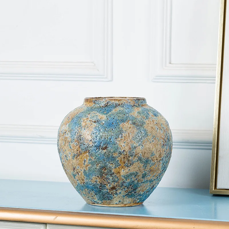 Vintage Simple Ceramic Flower Arrangement Vase Hand-Crafted Antique Coarse Pottery Modern Indoor Tabletop Decor for Hotels
