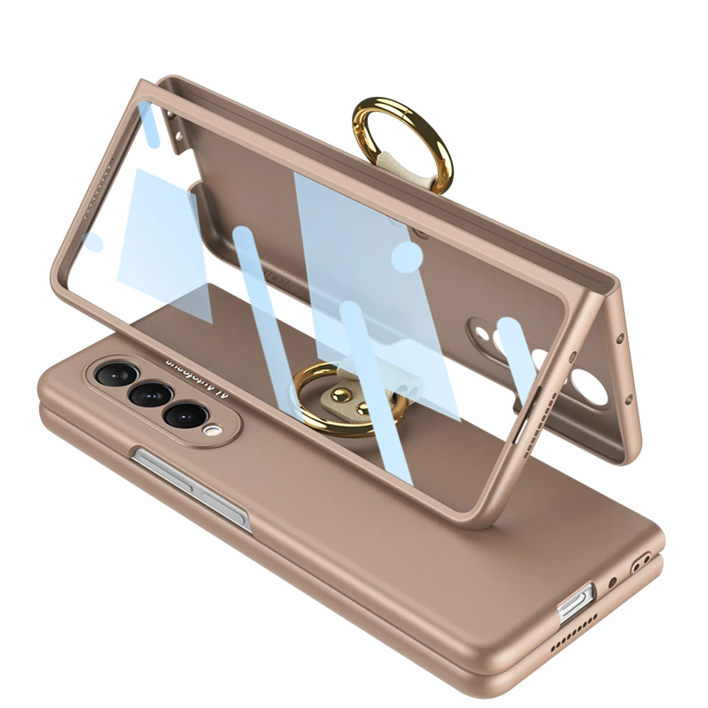 GKK New Style Case for Samsung Z Fold 3 Folding Screen Mobile Phone Shell Full-inclusive Metal Ring Holder W22 Protective Cover