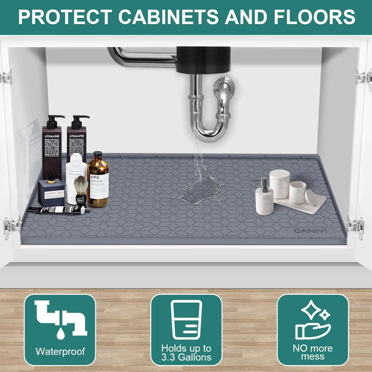 Waterproof silicone tray under sink