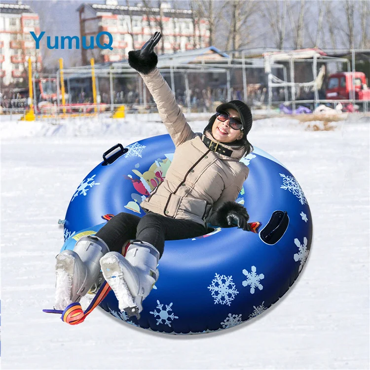 YumuQ Dia110cm Heavy Duty Plastic Vinyl Bottom Winter Dry Snow Tube inflatable Sled Winter Game Toys For Kids