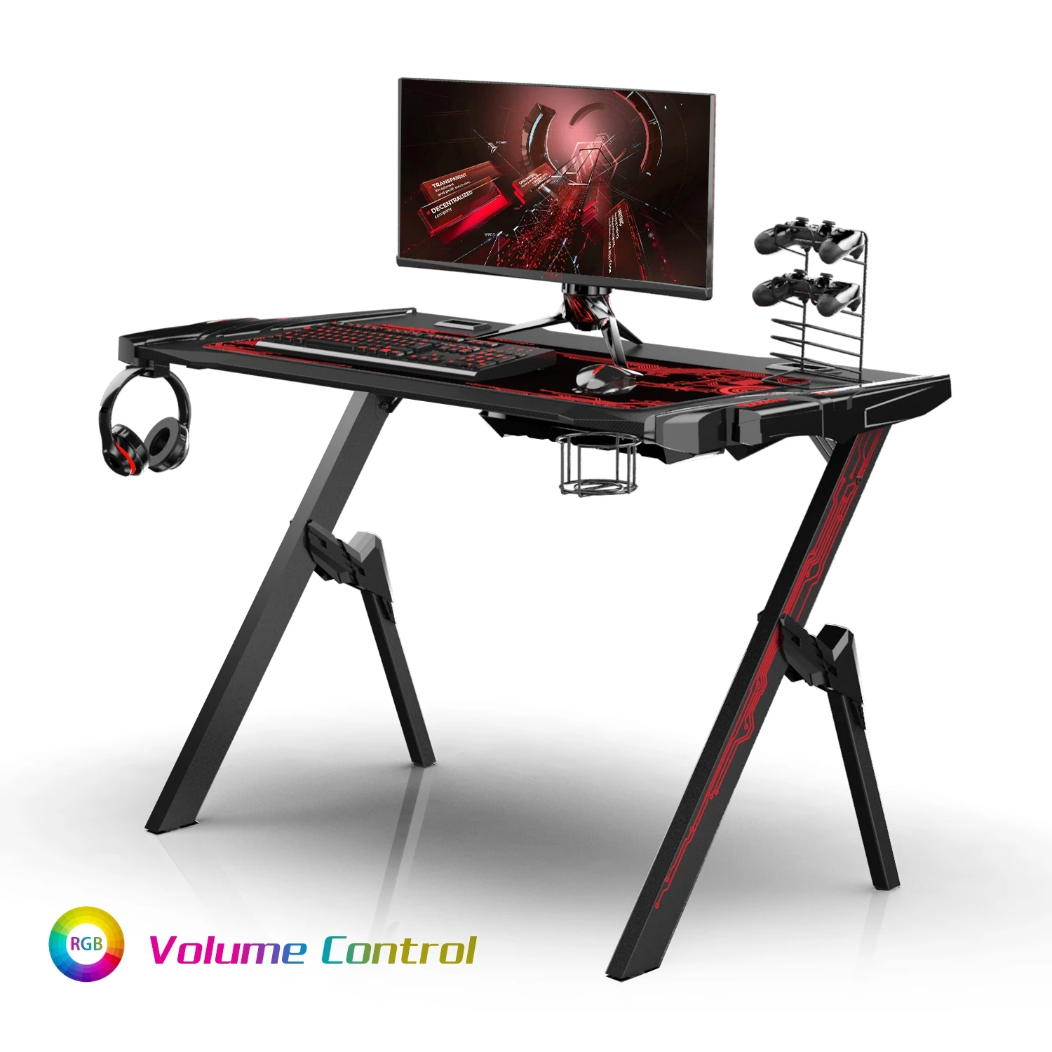 
2020 hot selling PC computer desk 7 color gaming table with led light gaming desk with 1200mm MDF desktop 