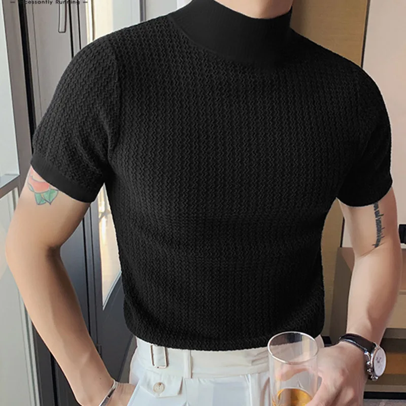 Manufacturer Custom Shirt Manufacturer T.Shirts Basic Lightweight Slim Fit Turtleneck High Quality Mens Mock Neck T-Shirt