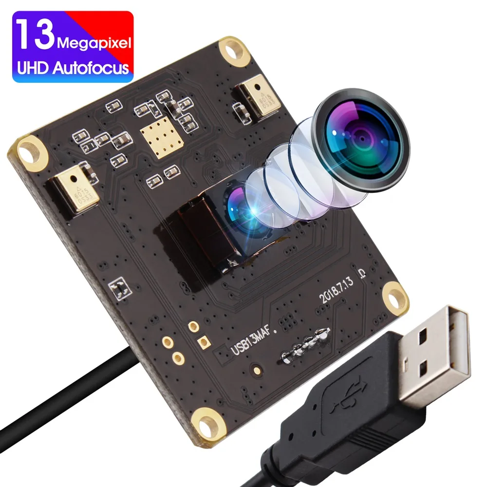 ELP High Definition 13MP No Distortion CMOS IMX214 USB2.0 Mini HD Color Webcam Auto Focus USB Camera Module With Microphone