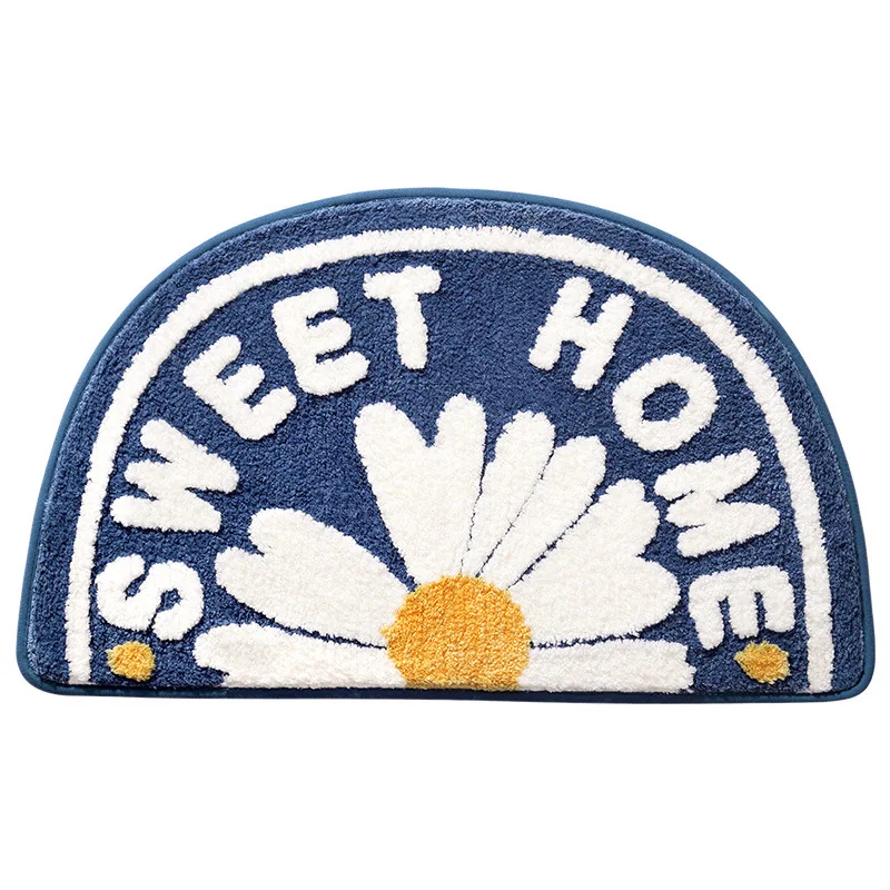 New Daisy Design Semicircle Flocking Door Entry Mat Household Toilet and Bathroom Water Absorbent Non Slip Foot Mat