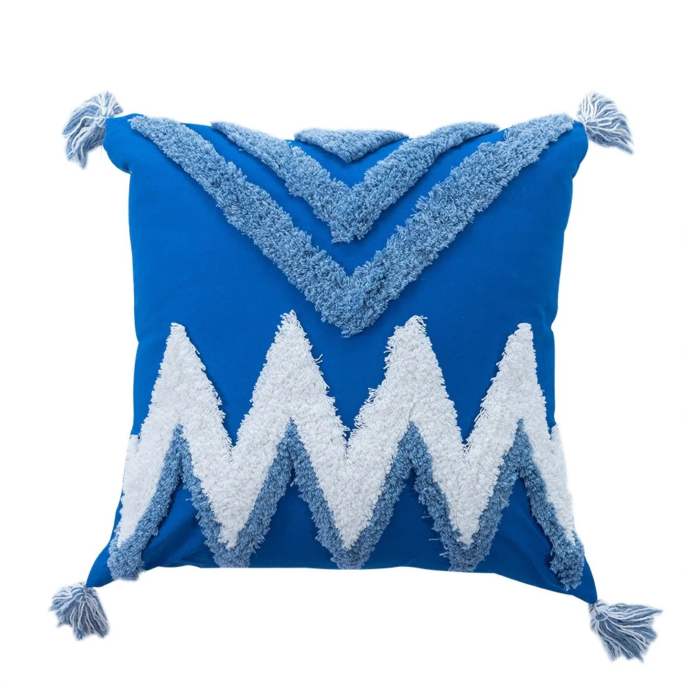 
Household Decorative boho blue embroidery bohemian macrame pillow decor cotton cushion covers with Tassels 