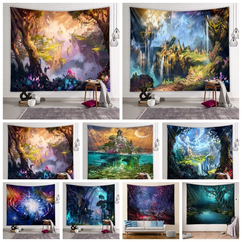 Magic Forest Print Wall Decor Tapestry Polyester Abstract Art Wall Hanging Tapestry