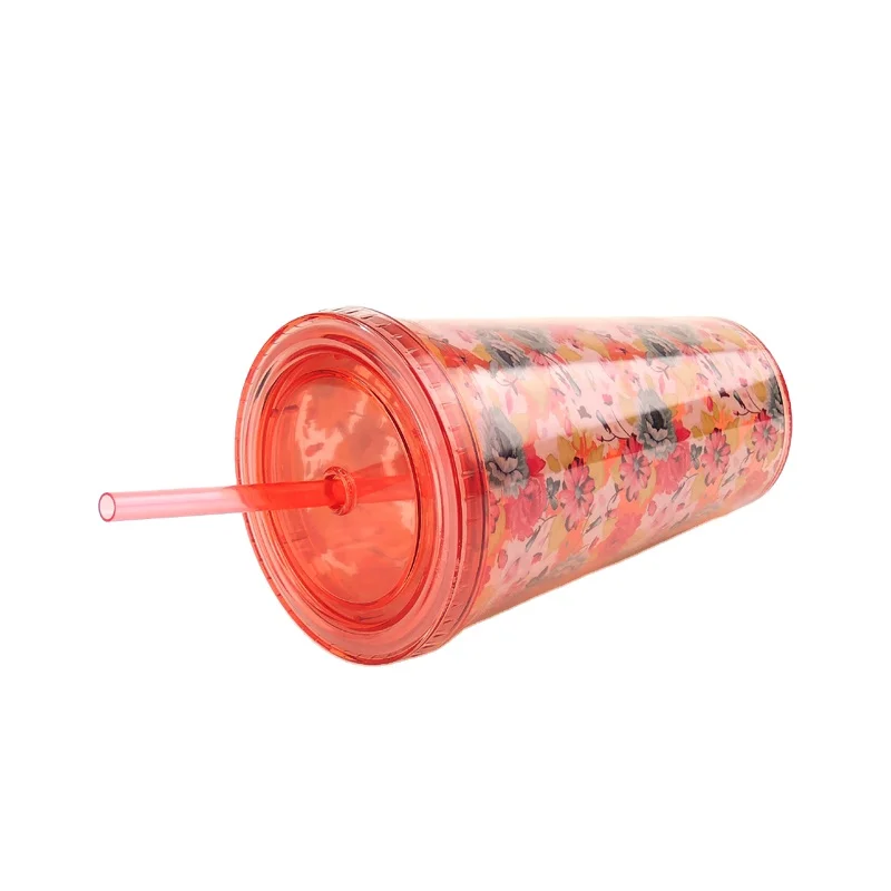 Clear Acrylic Double Wall plastic tumbler custom 16 oz tumblers with lids and straws wholesale