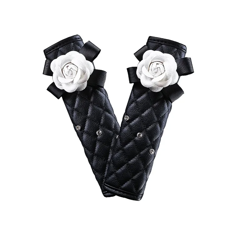 White Camellia Car Interior Set Universal Handbrake Shift Cover Gear Cover Seat Cover