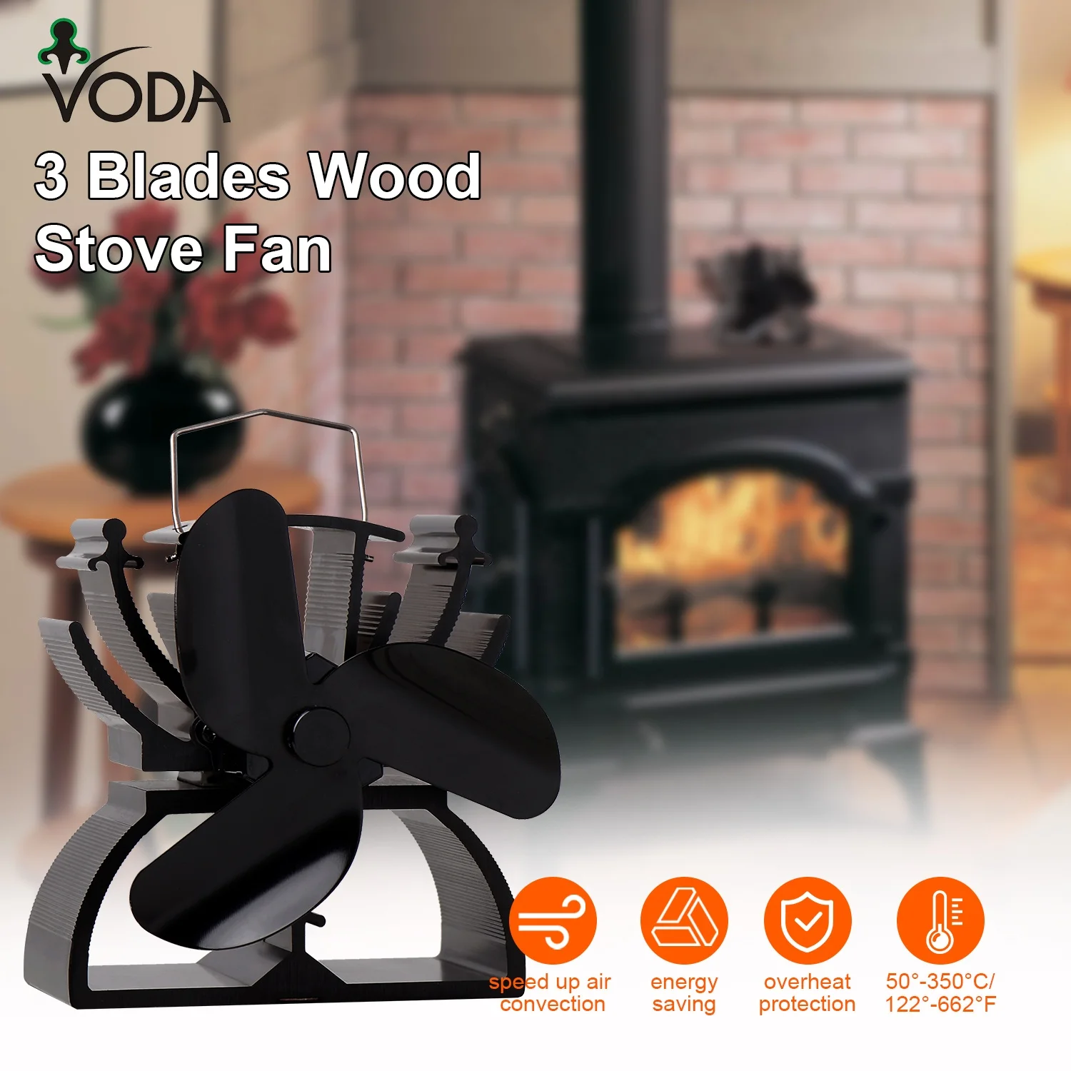 Household Silent VODA Small Stove Fan Height Smart Wood Burner Indoor Heated Powered Stove Fan