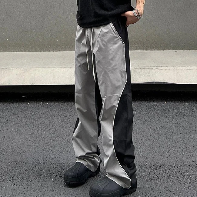 Streetwear Manufacturer Custom Oversize Elastic Waist Nylon Embroidery Stitching Baggy Sweatpants