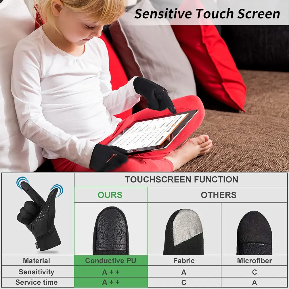 kids winter touch screen gloves windproof anti-slip soft fleece lining warm sports running gloves
