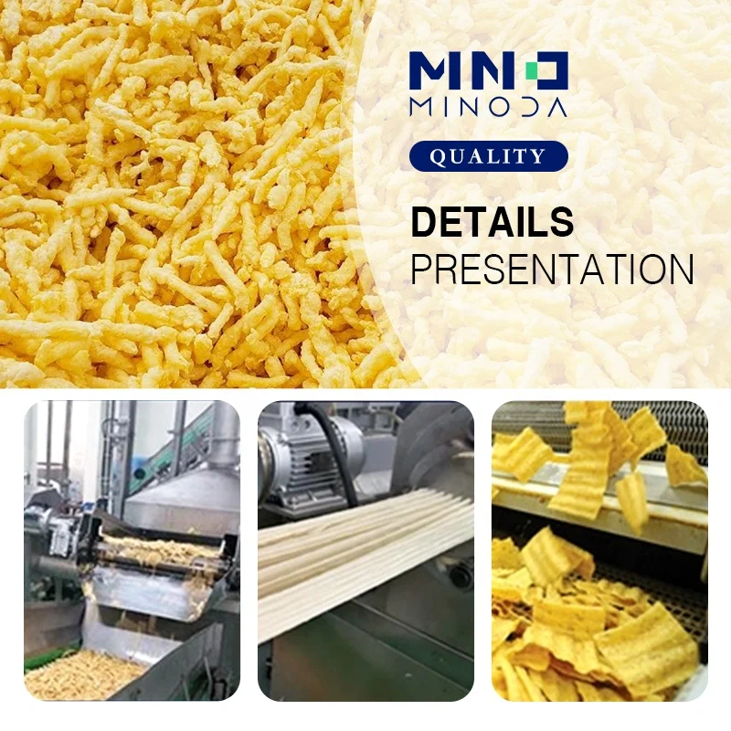 MINODA Custom Fried Crunchy Corn Curls Nik Nak Cheetos Kurkure Chips Corn Puff Snack Food Making Machinery Production Line