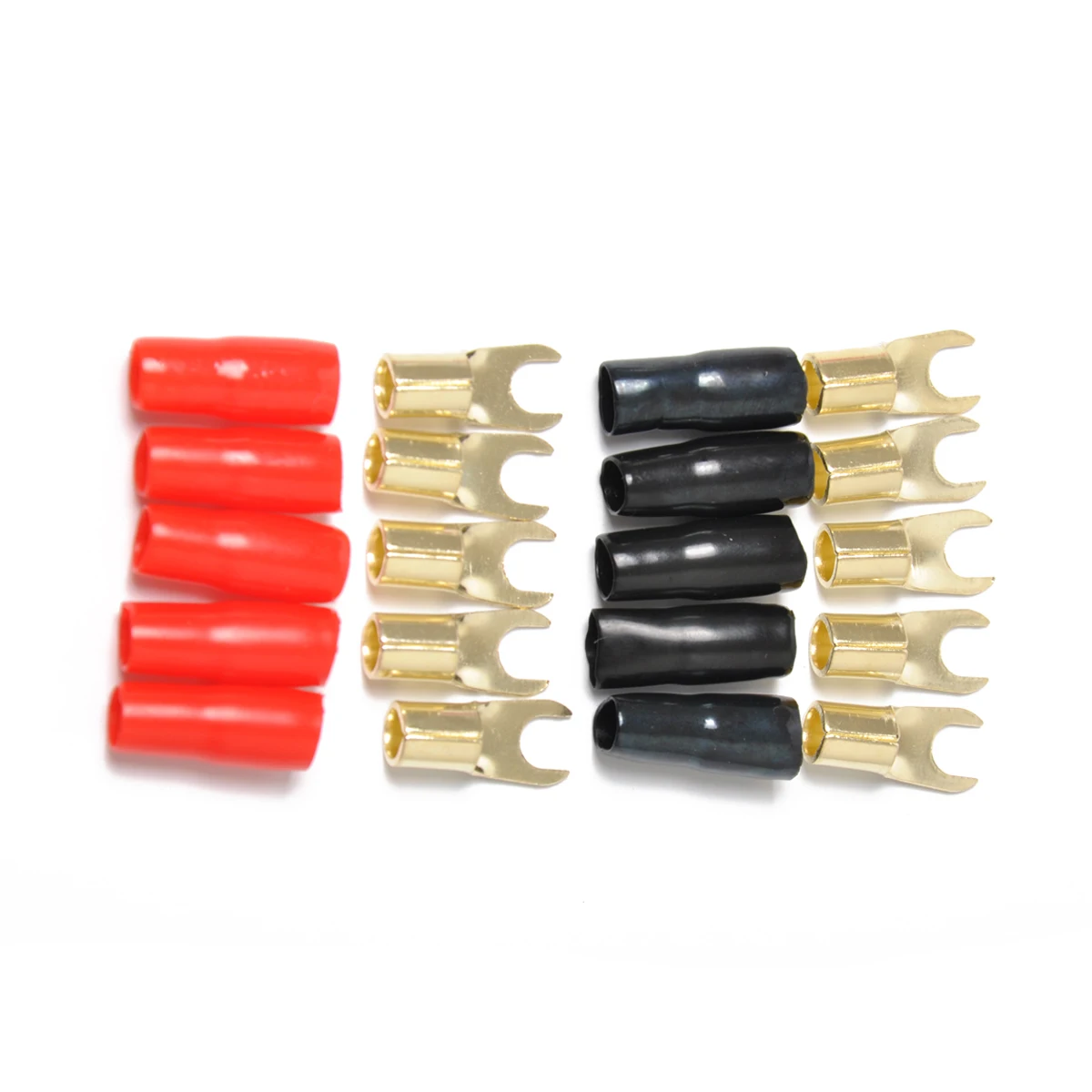 10 Pack Car Audio Power Ground Wire Fork Terminals Sale at Bajutu Brass 8 GA Gauge Connectors Red and Black Boots
