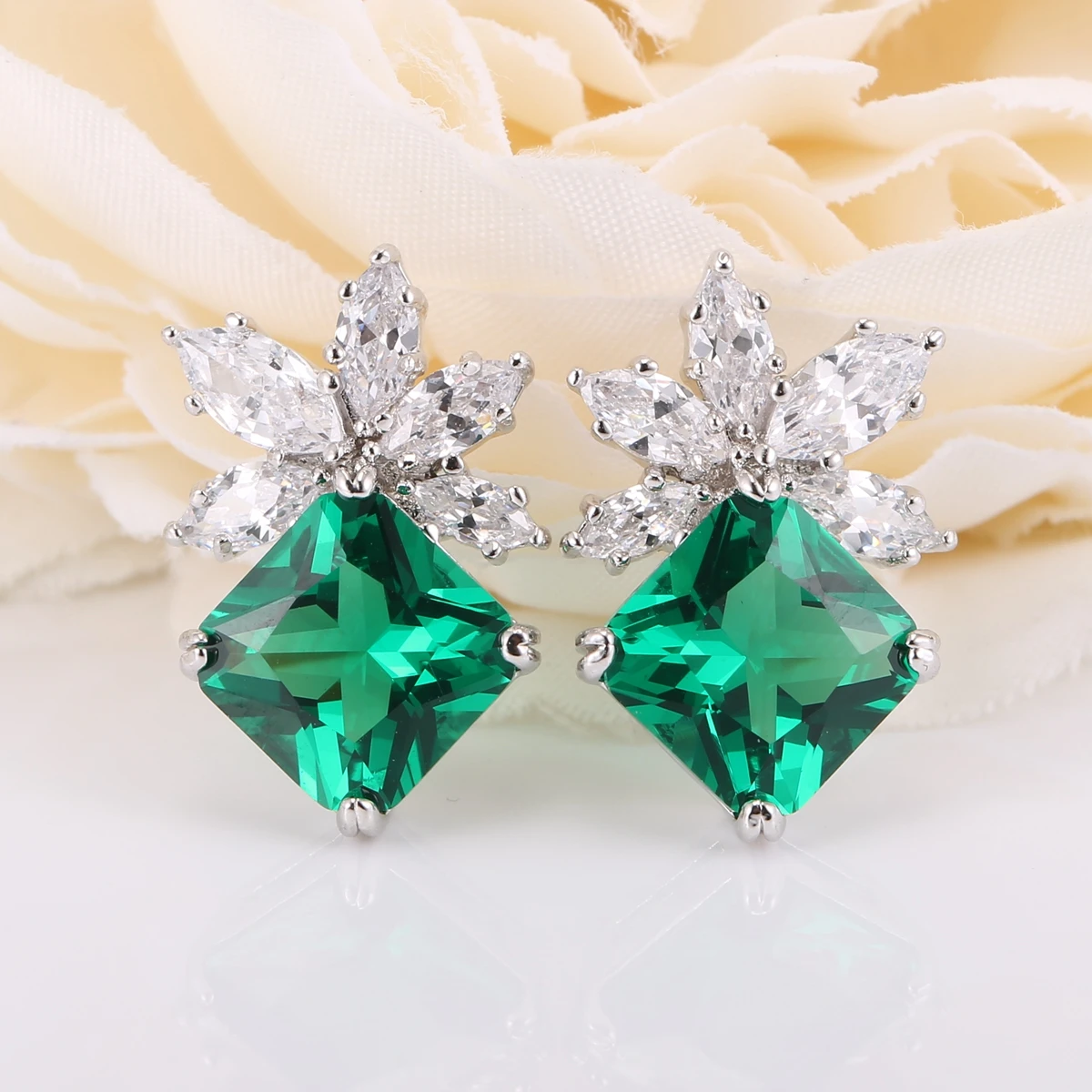 Wholesale Factory Price LOGO Customize stud earring 925 Square Emerald silver earring blue spinel
