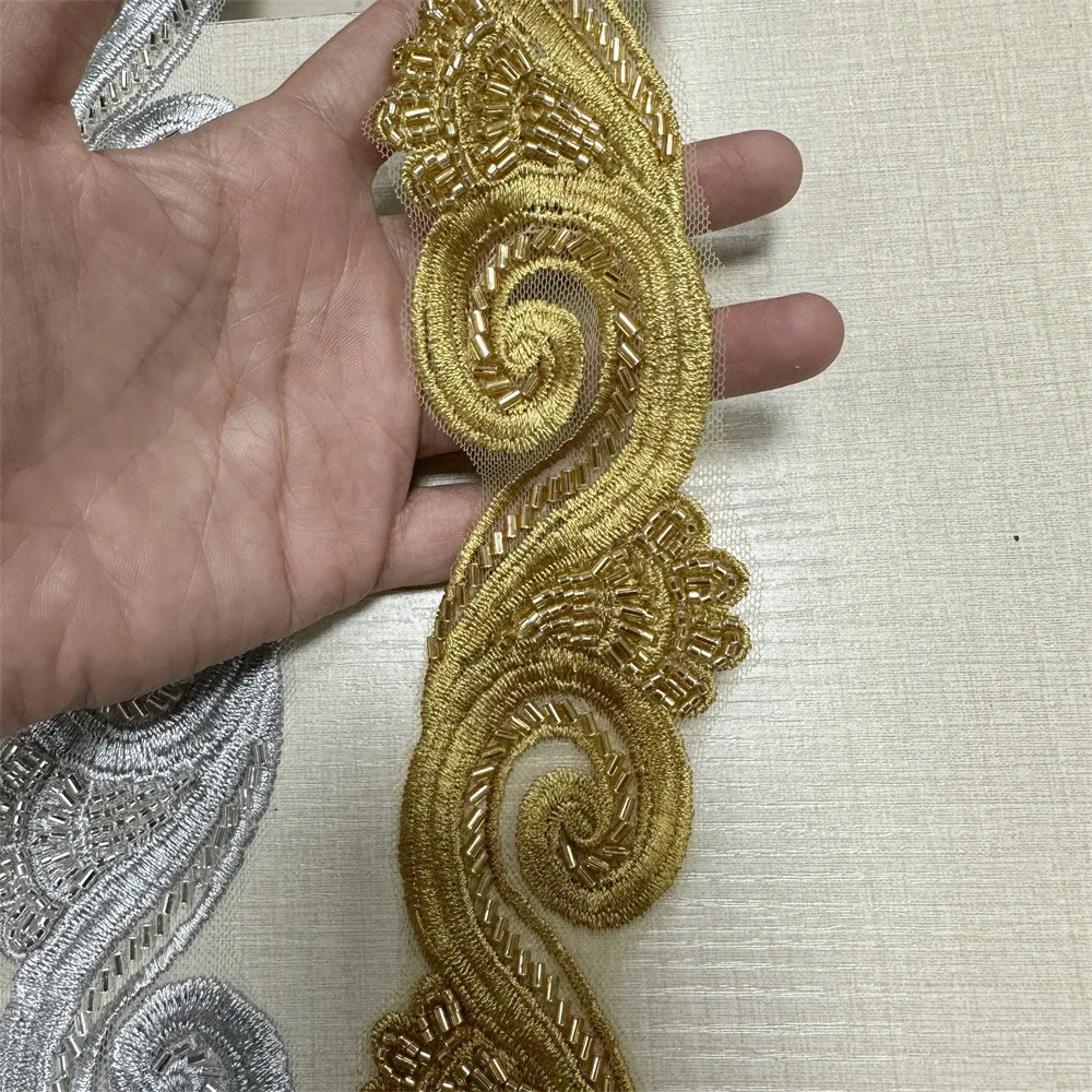 wholesale fashion Beaded lace trim applique trim for dress
