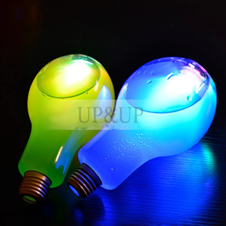 300ml 10oz Juice Coffee Beverage Disposable Light Bulb Shape PET Plastic Bottle With Led Lamp For Decorated