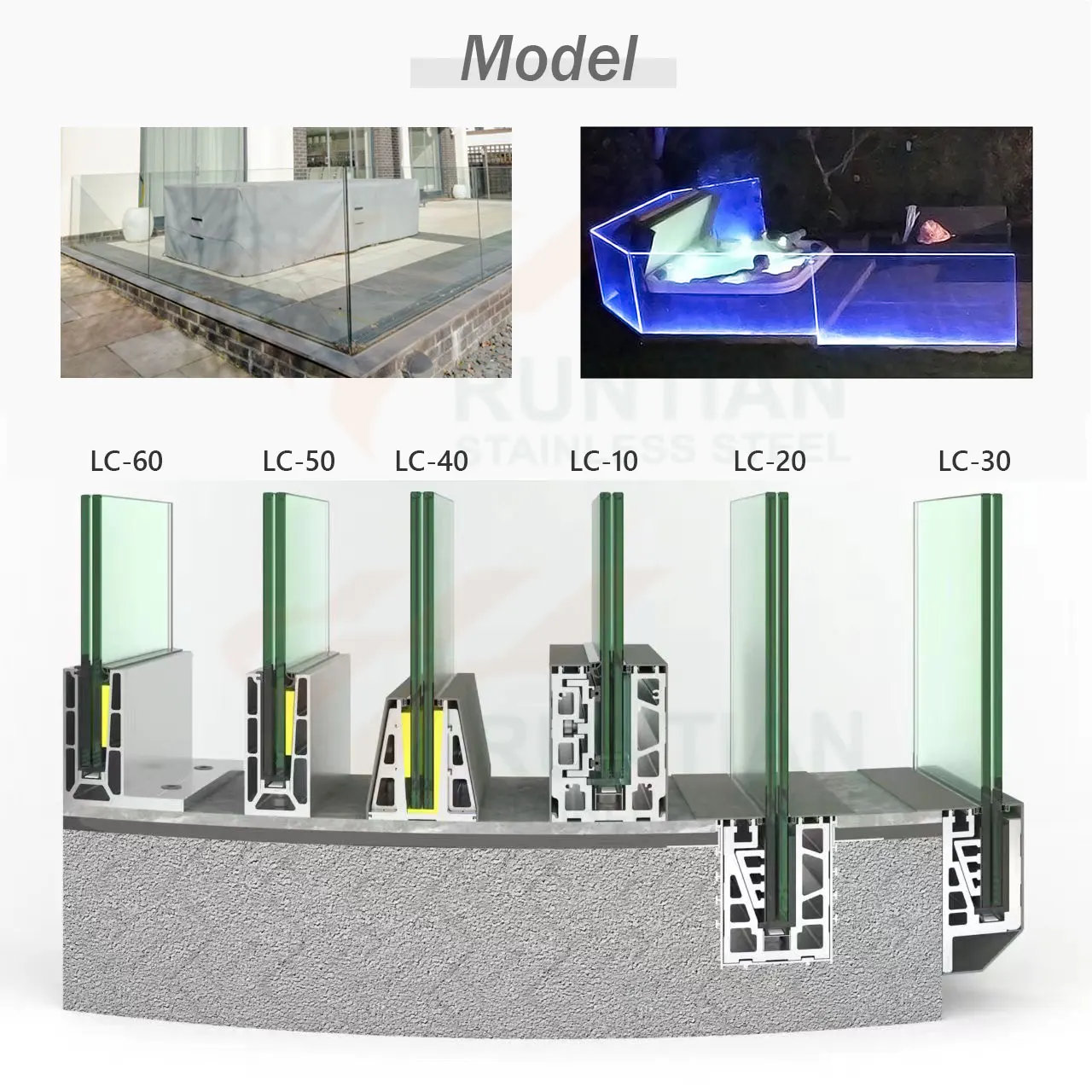 Luxury outdoor stair railing frameless balcony glass fence balustrade handrail black aluminum railing