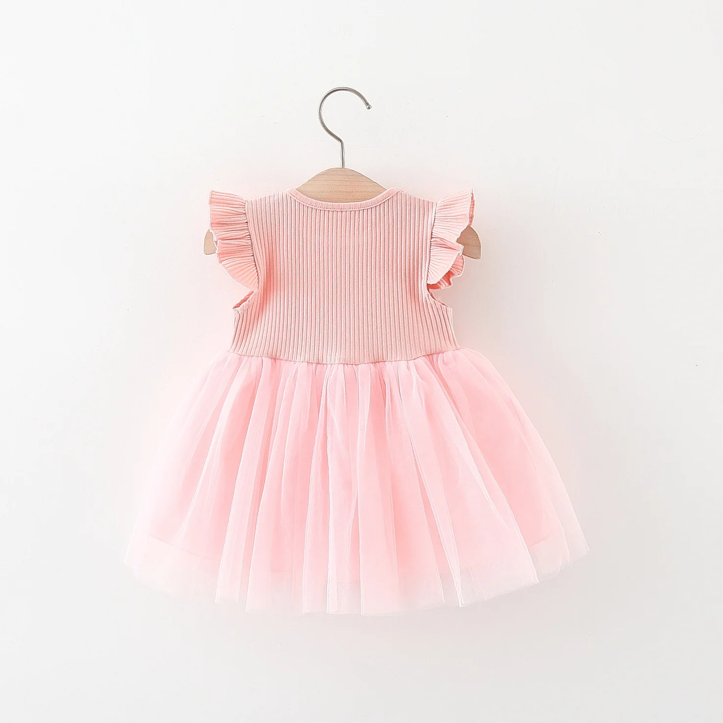 Baby clothes New sweet summer flying sleeve cotton Rowan + mesh flower dress