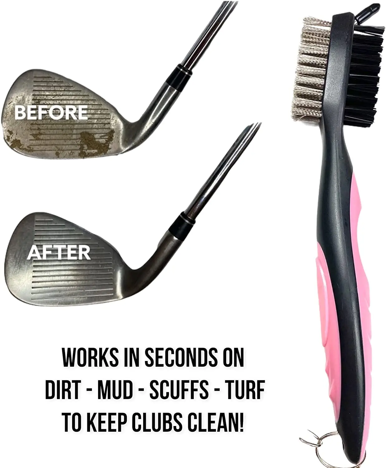 Щетка для очистки пазов клюшек с выдвижной молнией и алюминиевым карабином