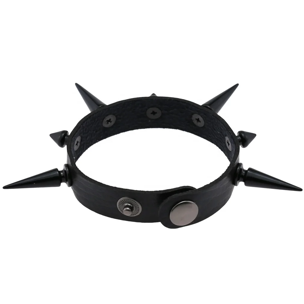Punk Gothic Black Spikes Nail Rivet Leather Unisex Bangle Bracelet
