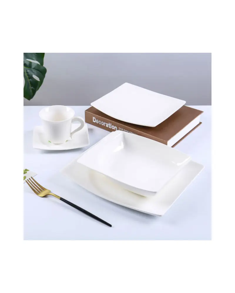 CANHUI Restaurant Ceramic Tableware Dinnerware Set Luxury Hotel White Porcelain Square Crockery Dinner Sets