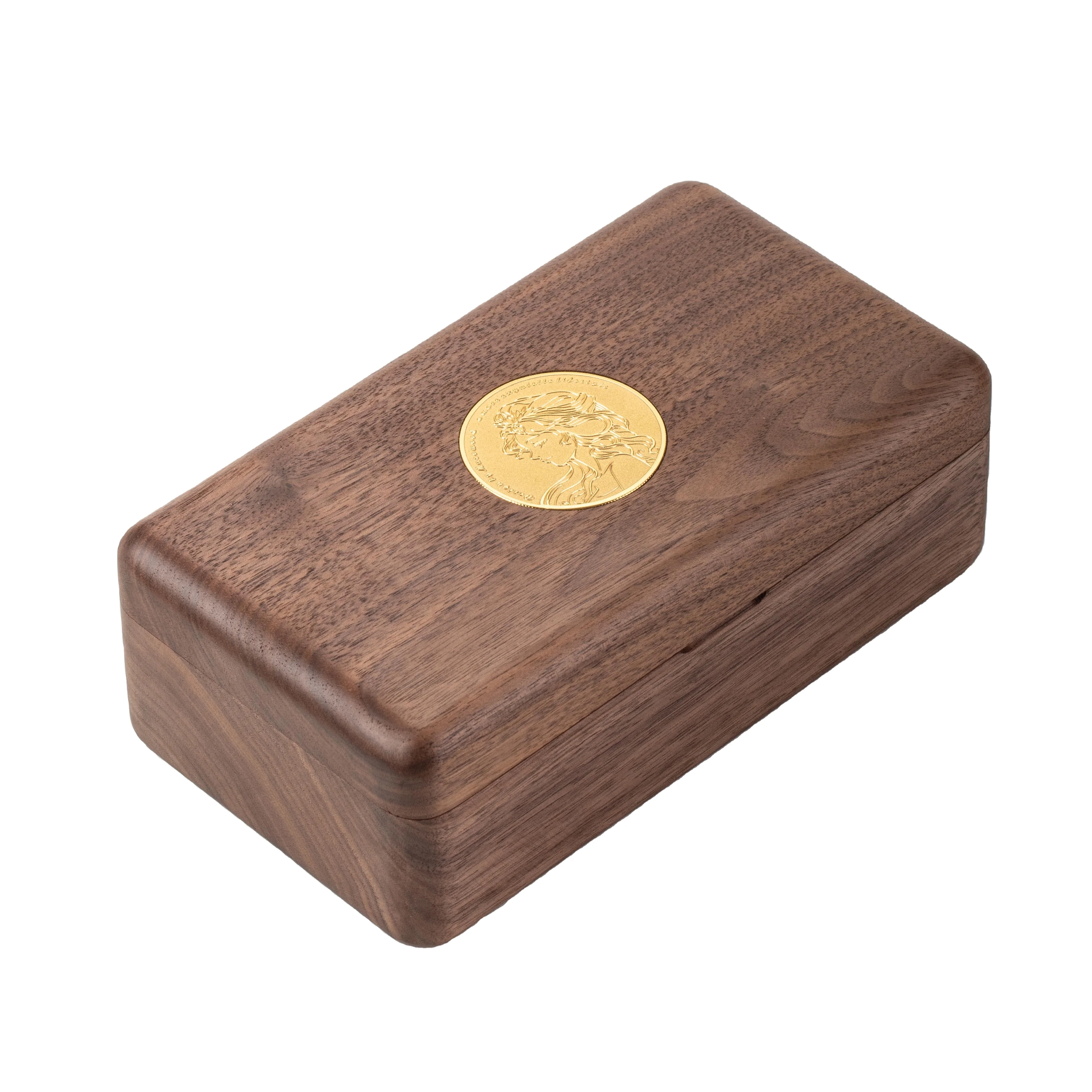 Wholesale Solid Walnut Wood Elegant Double-deck  Premium Wood Jewelry Box with Goddess Badge