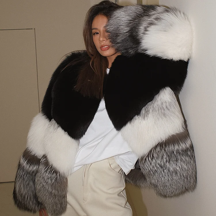 Black Friday Sale QIUCHEN Ready to Ship Fashion Winter Short Luxury Fluffy Womens Cross Sliver Fox Fur Coat 100% Real QC21069