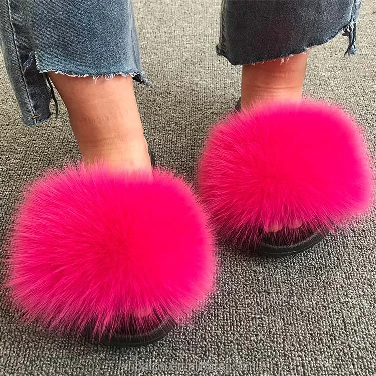 Wholesale Soft Children Cute Turkey Fur Slippers Kids Real Fur Sandals Baby Fur Slides