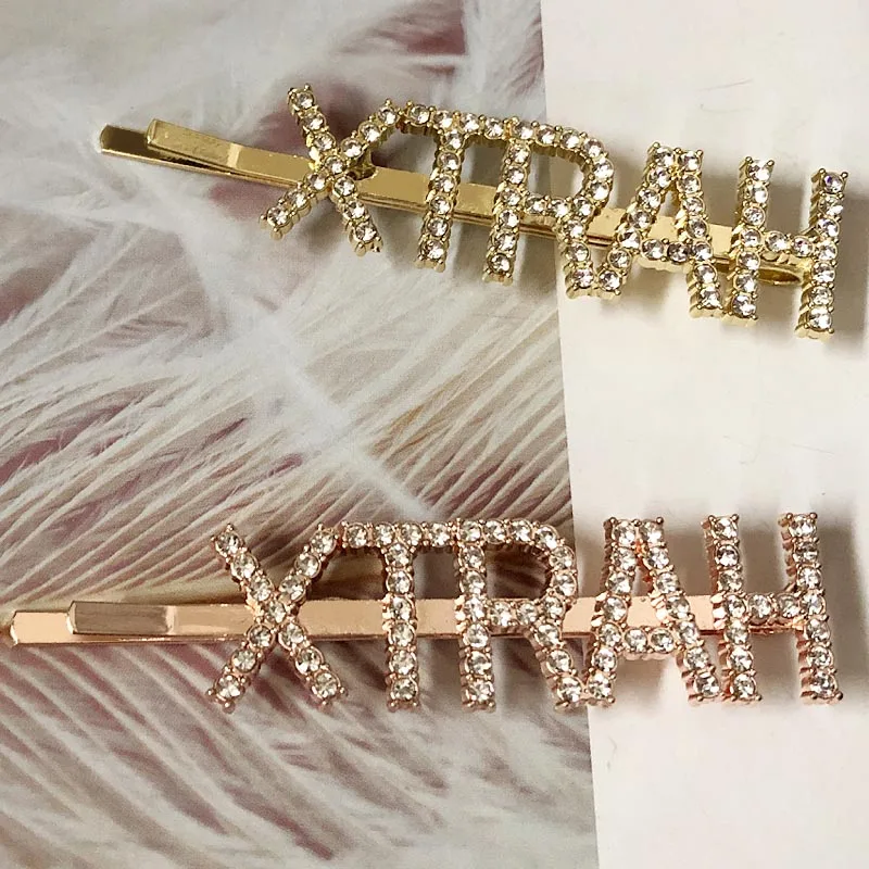 LHP006 Trade assurance Fashion hair pin zircon Rhinestone Custom yes sweet love  letter hair pin for Women jewelry wholesale