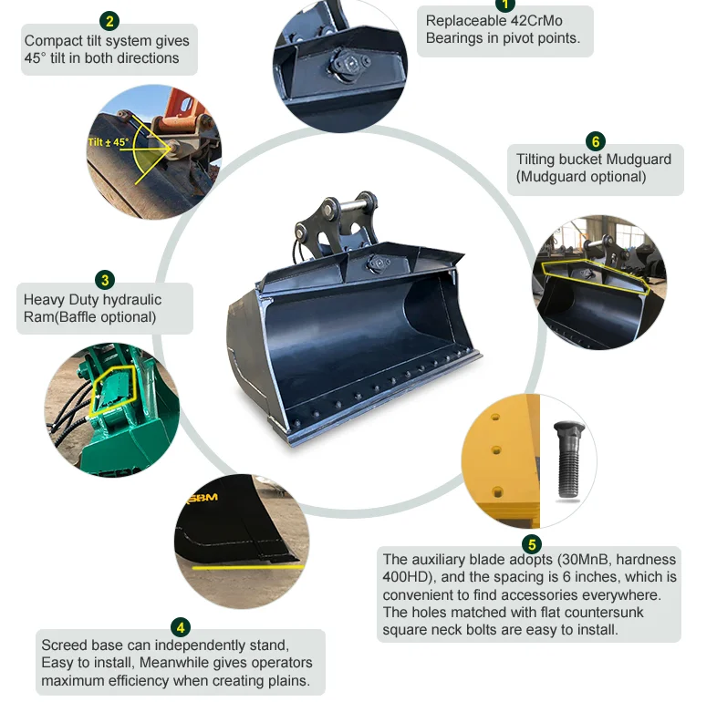 OEM Good Quality Excavator Tilt Bucket Bucket Spare Parts Tilt Bucket Mini Excavator Hydraulic