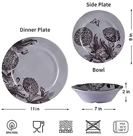 Melamine  teller camdinner diner set- round plate bowl dinnerware set  Everyday Use 12pcs dinner  set Dishwasher safe