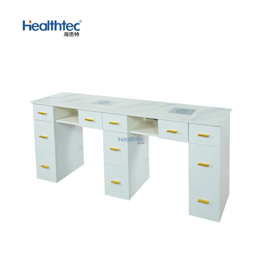 Healthtec Style OEM Nail Art Nail Salon Furniture Station Professional Manicure Double Seat Table