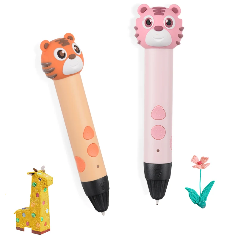 factory wholesale cartoon tiger styles 3d pen for kids plug-in for 3d printer pen with charging cable