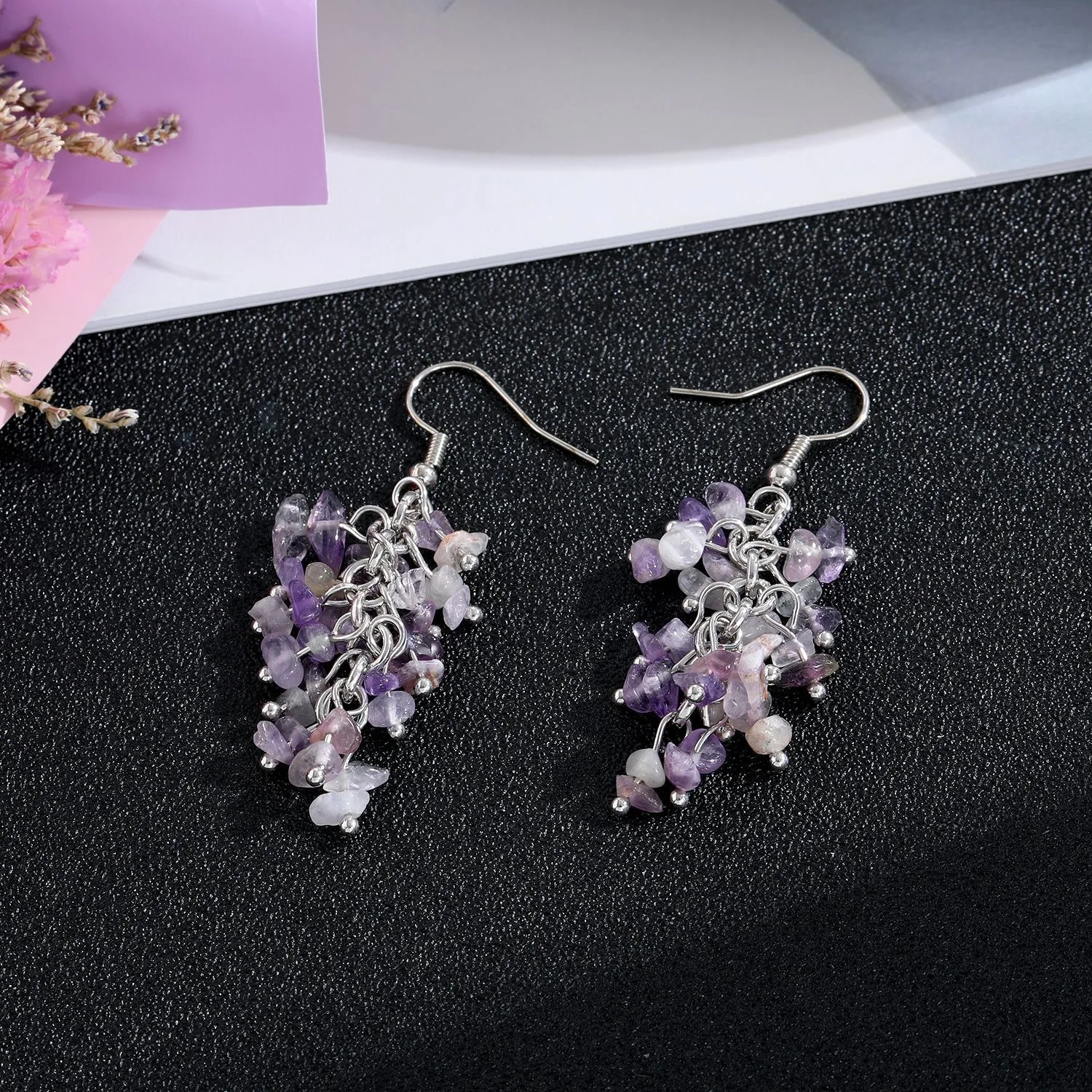 Irregular Natural Gemstone Chip Stone Small String Amethyst Healing Crystal Quartz Earrings for Fashion Jewelry
