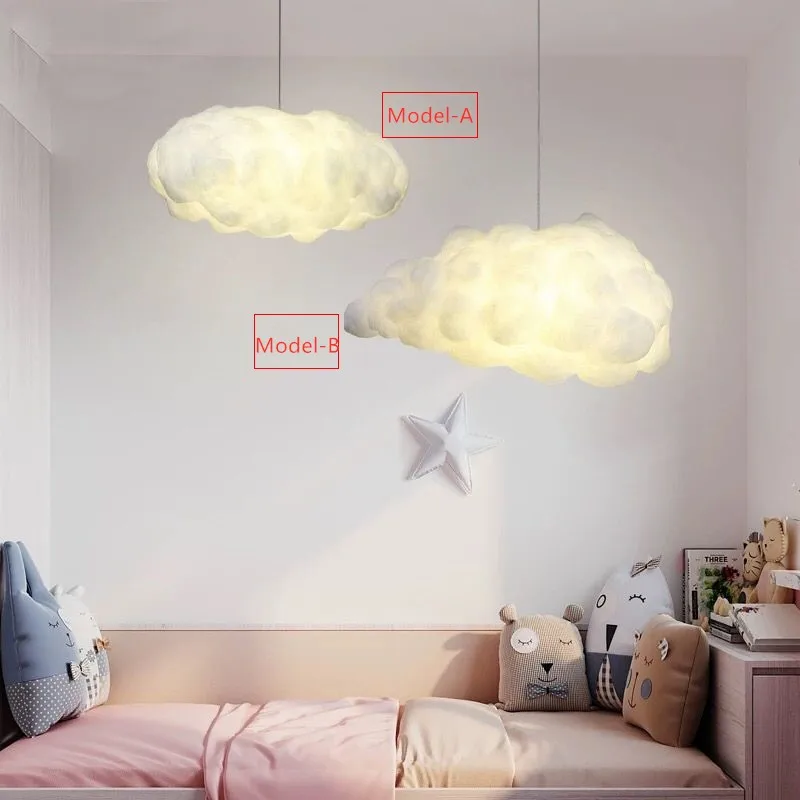 Amazon hot sell sale Creative Nordic RGB hanging lamps post-modern contemporary cotton silk pendant light white cloud chandelier