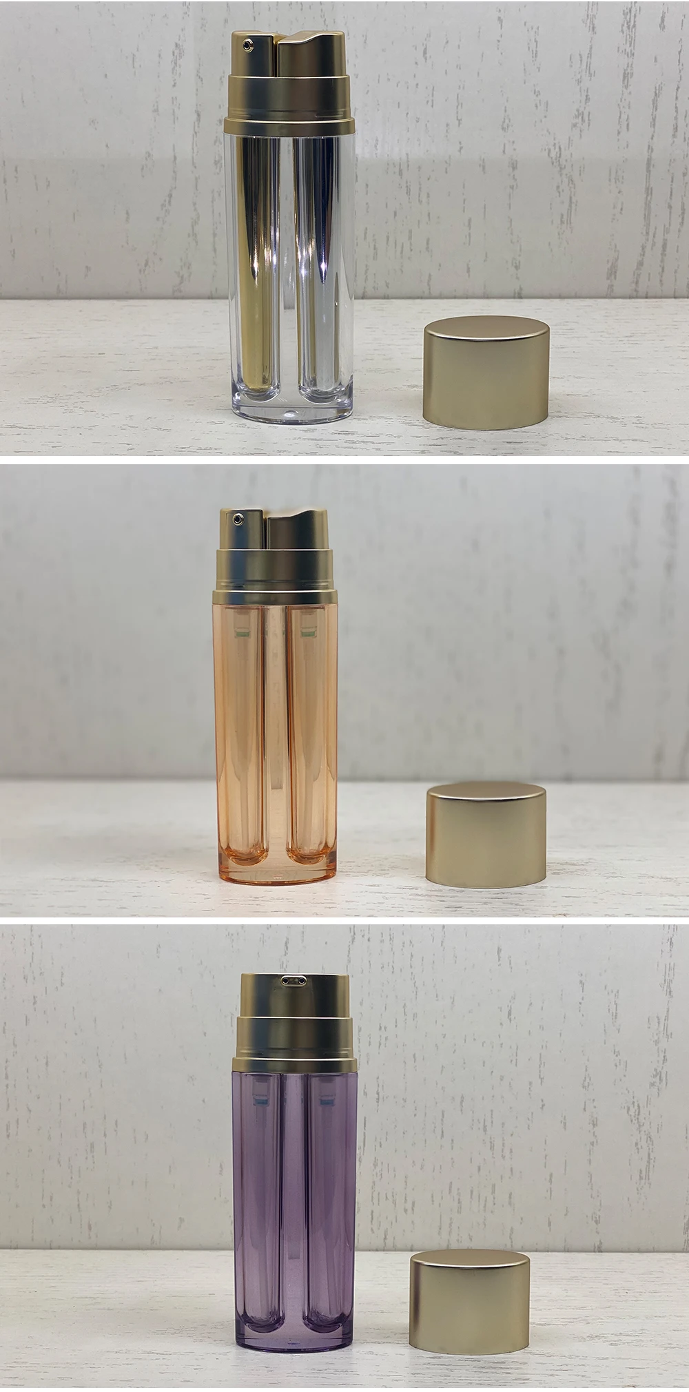 Luxury double 15ml cosmetic cream packaging plastic two compartment bottle