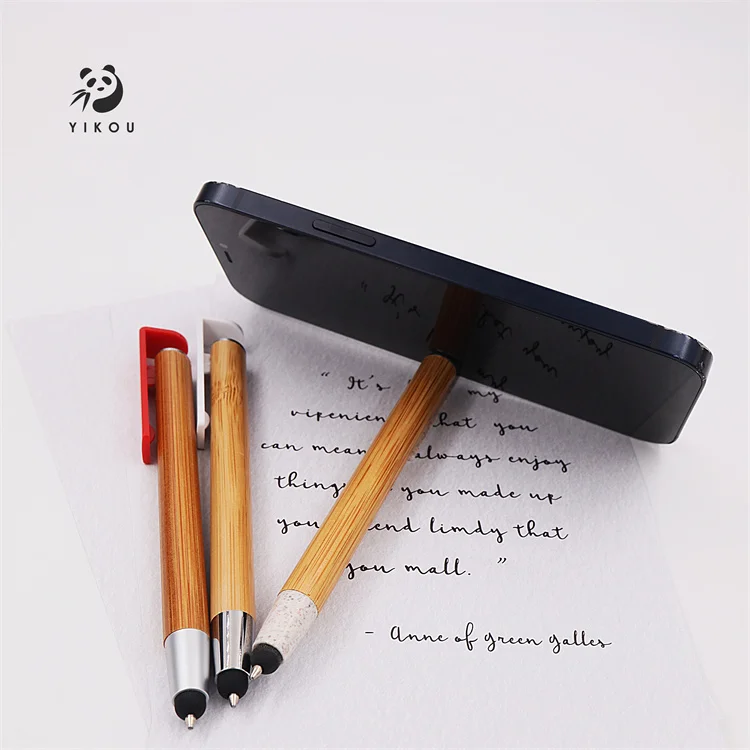 Eco Friendly Bamboo wood pen with Logo customization promotional pen wheat straw touch Stylus ballpoint pen