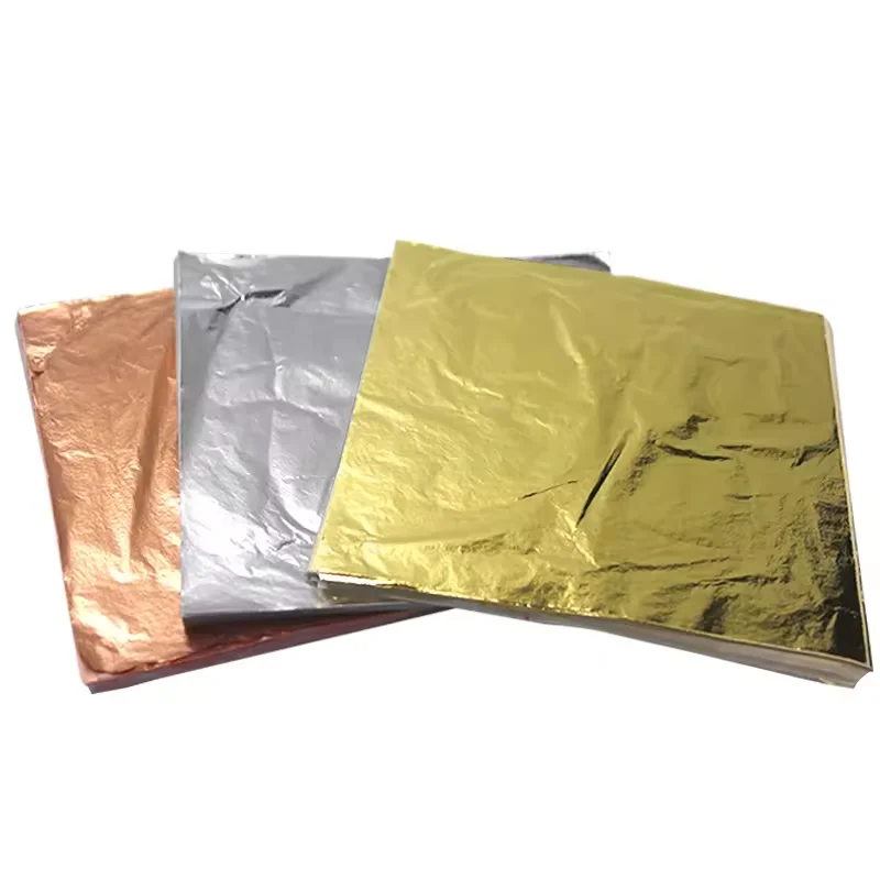 Hot Sell Factory Direct Price 14/16Cm Imitation Gold & Silver Leaf Sheets Foil Copper Leaf Sheets For Art Craft Furniture Decor