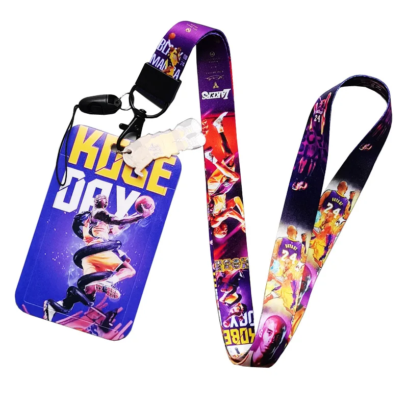 Hot Sale Fashion Basketball Kobe Number 24 Lakers Card Holder Campus Student ID Name Badge Card Case Cover Gift Neck Lanyards