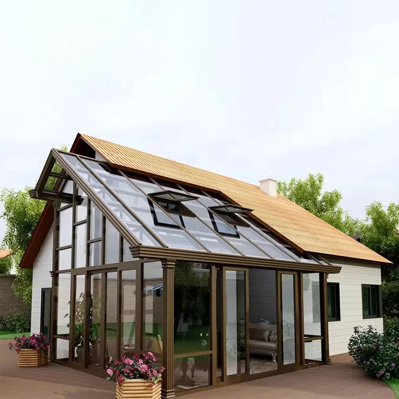 Factory customization solarium aluminum growing greenhouse patio enclosure kits home exterior relax garden glass house sunroom