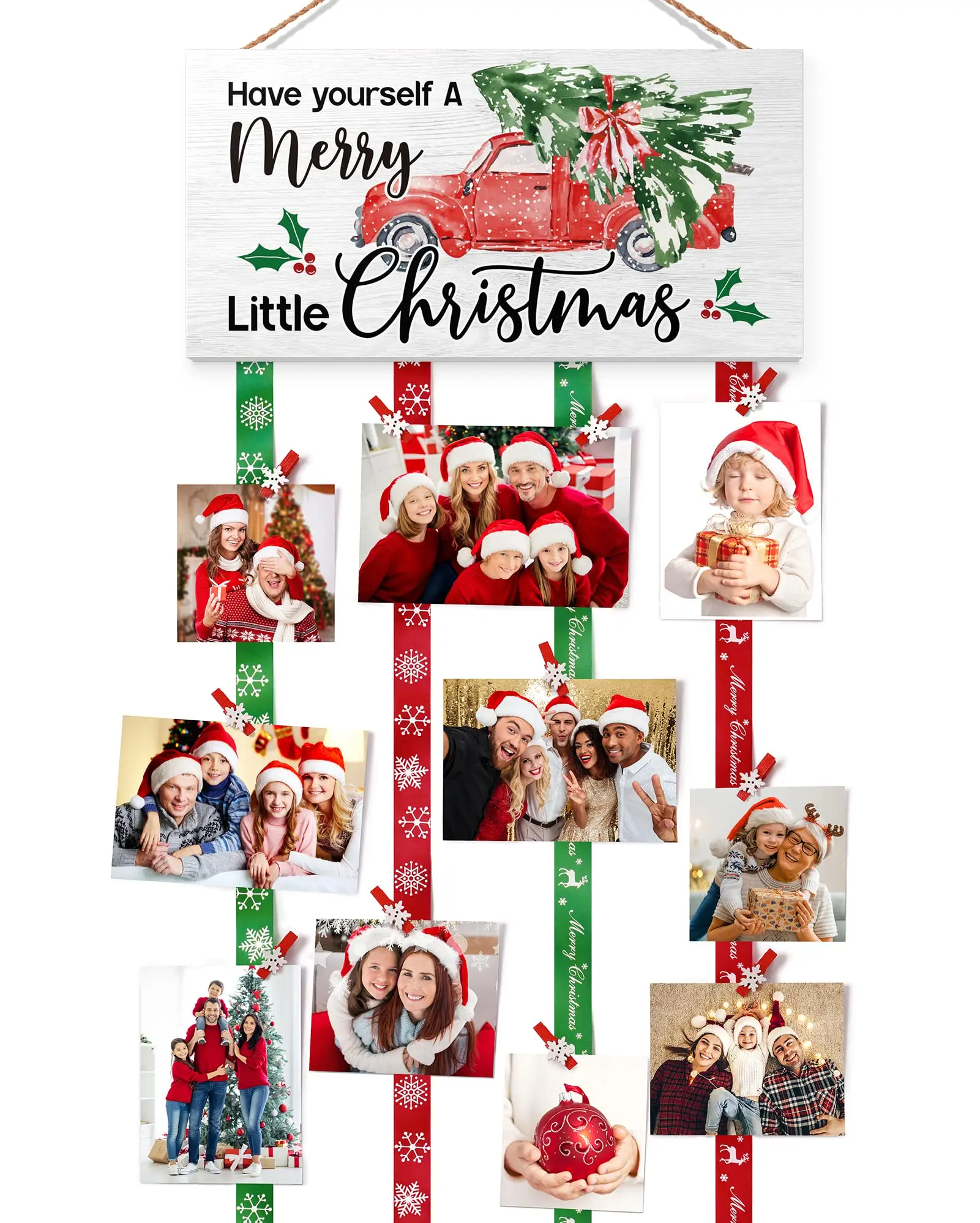 Christmas Card Holder Farmhouse Merry Christmas Sign Card Display Hanging Wood Sign Decor With 30 Photo Clips Photo Holder