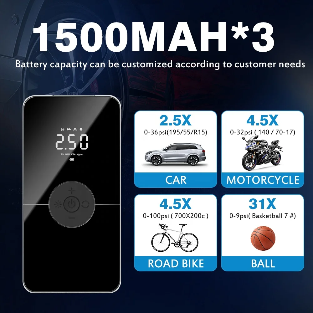 Fast Inflation Car Air Pump Electric Portable Car Tire Inflatable Wireless LCD Digital Inflator Tyre Inflator Pump